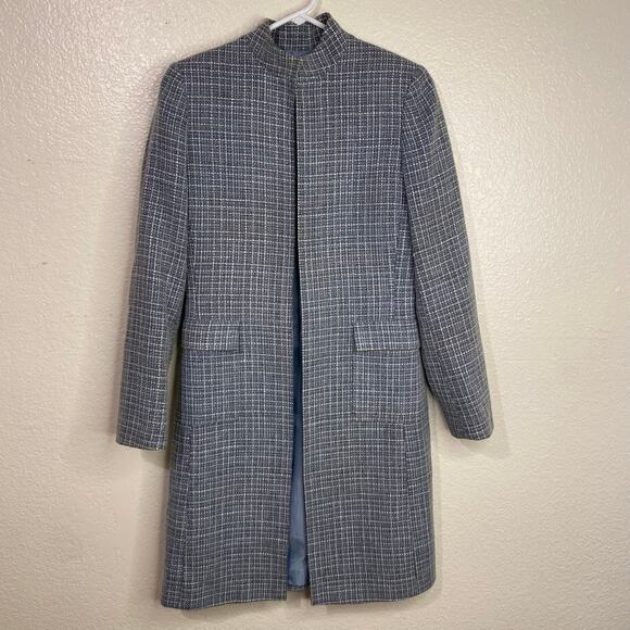 Tahari Arthur S. Levine Tweed Open Front Pockets Mock Neck Long Pea Coat Size 4 - Picture 1 of 7